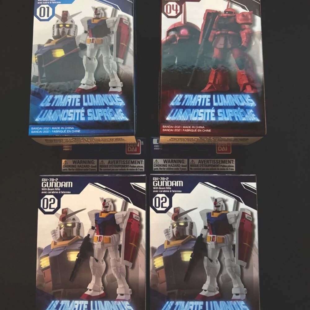Lot NEW Gundam Ultimate Luminous Figure Led Light Up Gundam, Zaku, Char's Zaku